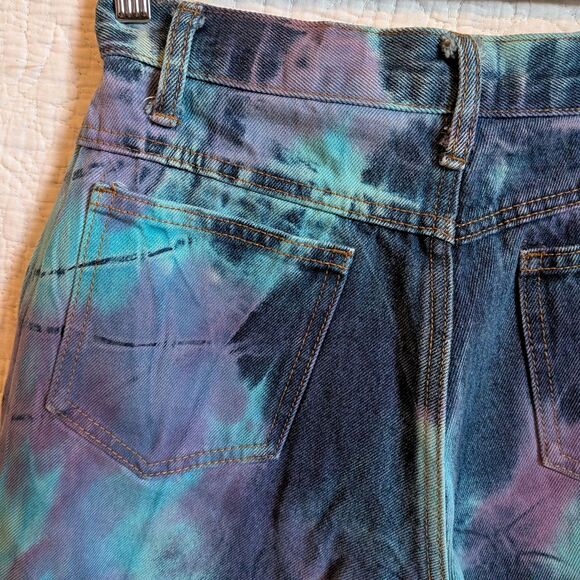Vintage 90s Frederick's of Hollywood Denim Shorts Acid Wash Tie Dye Size 3-4 - Picture 6 of 9